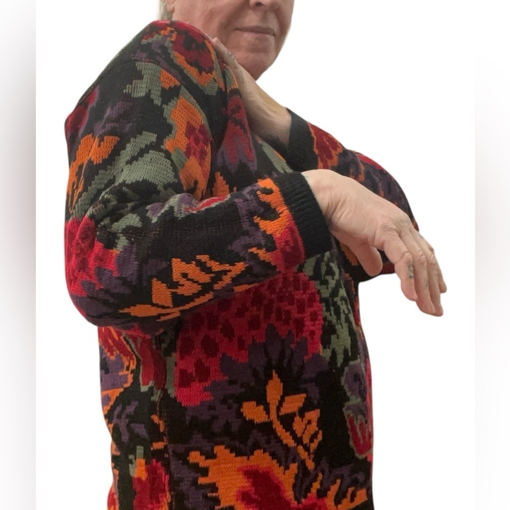Arielle maximalist Art to wear bold floral knit vintage chunky Sweater-L - Picture 3 of 8